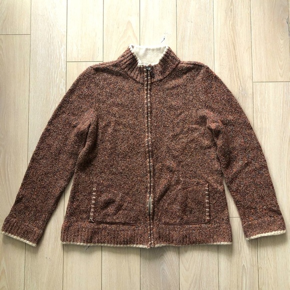 Vintage Christopher and Banks Textured Heather Zip Up Sweater in Orange & Brown - Picture 1 of 10